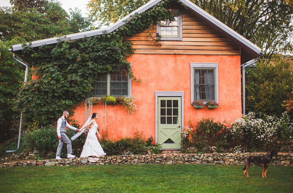 Cody leading Amie along the stone path in front of the ivy-covered cottage, her veil in his hand, Cujo watching from the edge of the lawn